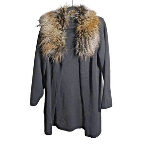 Donna Salyers Fabulous Furs Long Cardigan Removable Collar Mob Wife Black Y2K S